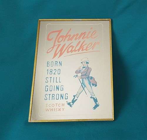 OLD FRAMED JOHNNIE WALKER BAR/ ADVERTISING MIRROR