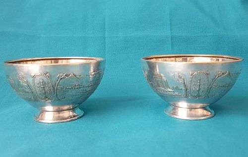 PAIR OF SILVER PLATED VOORTREKKER CENTENARY (1838-1938) SUGAR BOWLS