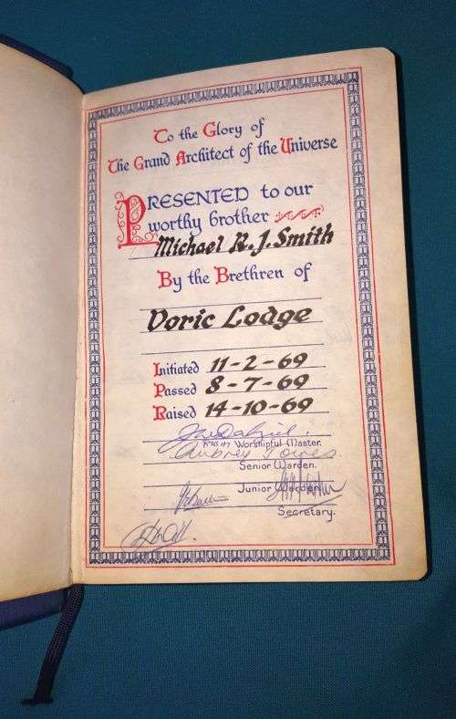OLD FREEMASONS/ MASONIC (DORIC LODGE) BIBLE, 1951