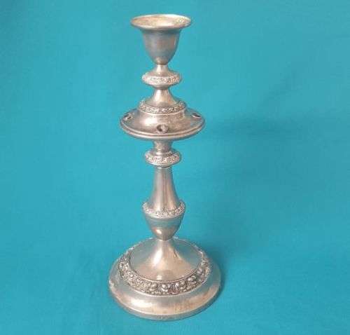 LARGE OLD SILVER PLATED CANDLESTICK (ENGLAND)