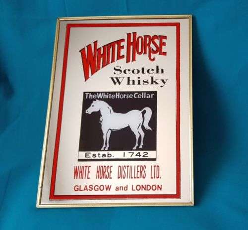 NICE FRAMED WHITE HORSE BAR/ ADVERTISING MIRROR