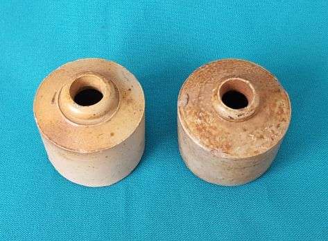 PAIR OF OLD STONEWARE INK WELLS / BOTTLES