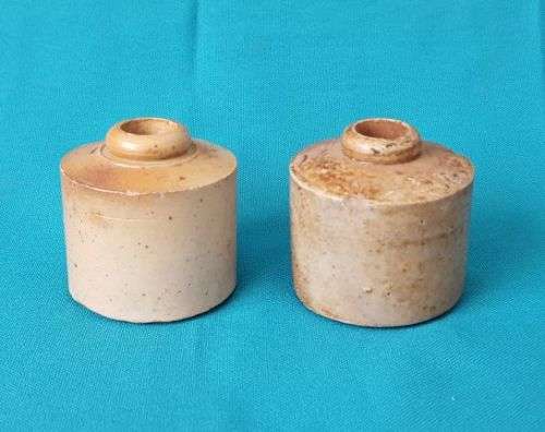 PAIR OF OLD STONEWARE INK WELLS / BOTTLES