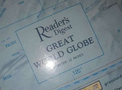 OLD READER'S DIGEST GREAT WORLD GLOBE ON WOODEN + METAL BASE