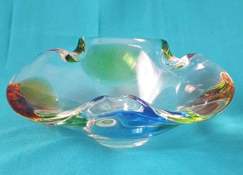 BEAUTIFUL COLOURFUL HEAVY MURANO GLASS BOWL