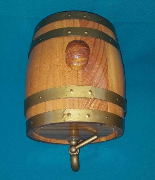 NICE WOODEN BARREL WITH BRASS STRIPS