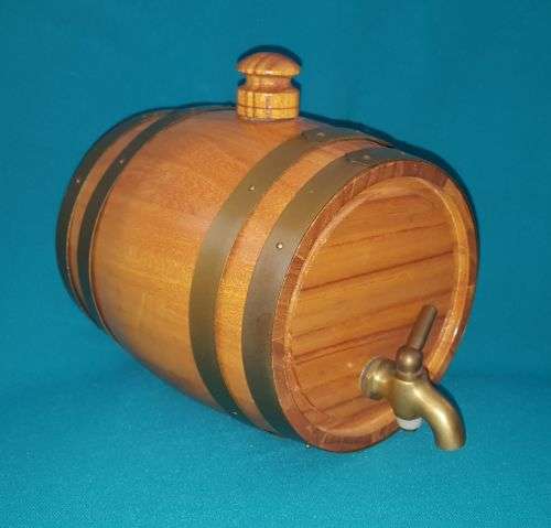 NICE WOODEN BARREL WITH BRASS STRIPS