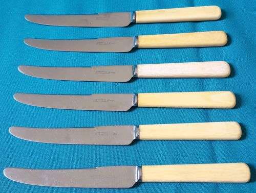 SET OF 6 OLD BONE HANDLE KNIVES (ENGLAND)