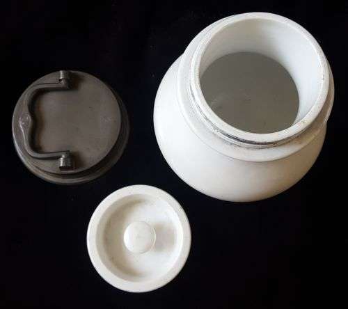 VINTAGE PORCELAIN  TOBACCO JAR WITH HEAVY PEWTER LID