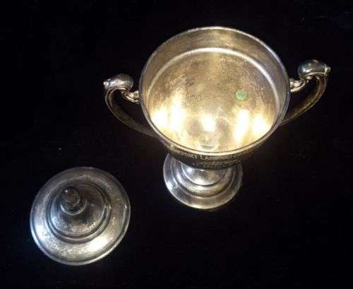VINTAGE SILVER PLATED EMESS TROPHY WITH LID