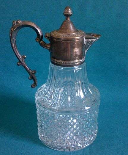 STUNNING HEAVY GLASS & SILVER PLATED CLARET JUG >>>ITALY
