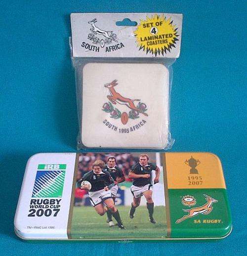RUGBY WORLD CUP (1995/ 2007) SPRINGBOK TIN + SET OF 4 COASTERS