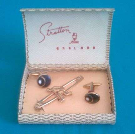 STRATTON CUFFLINKS + TIE PIN IN ORIGINAL BOX (MADE IN ENGLAND)