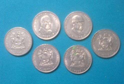 6 OLD SOUTH AFRICAN 1 RAND COINS