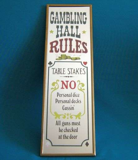 VINTAGE "GAMBLING HALL RULES" MIRROR BAR SIGN