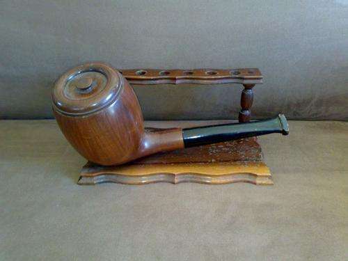 BEAUTIFUL OLD WOODEN PIPE STAND WITH TOBACCO JAR