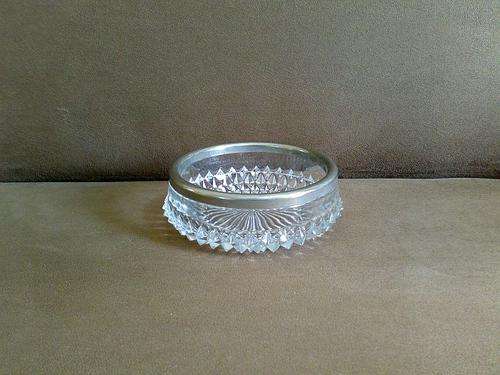 STUNNING ENGLAND CUT GLASS BOWL WITH SILVER PLATED RIM