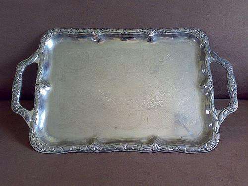 VINTAGE SILVER PLATED TRAY WITH HANDLES