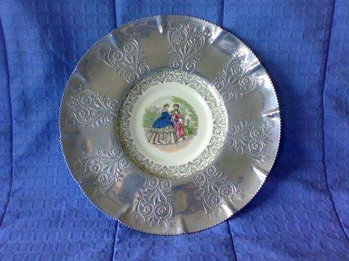 STUNNING VINTAGE DECORATIVE CERAMIC & SILVER PLATED PLATE
