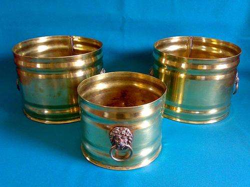 BEAUTIFUL SET OF 3 'LUSTRE WARE' SOLID BRASS PLANTERS