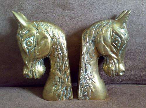 HEAVY PAIR OF BRASS "HORSE HEAD" BOOK-ENDS>>>STUNNING