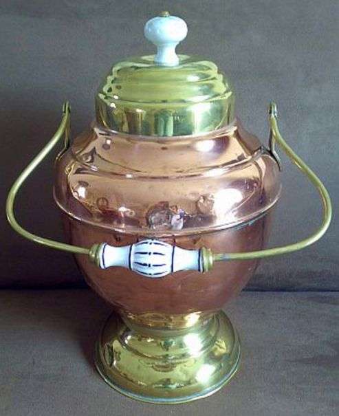 LARGE COPPER & BRASS POT WITH CERAMIC HANDLE>>>STUNNING