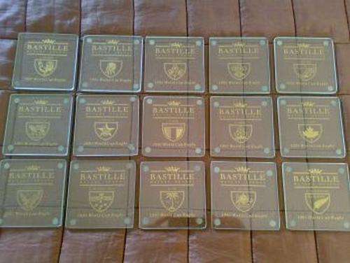 LOT OF 15 GLASS 1991 RUGBY WORLD CUP COASTERS