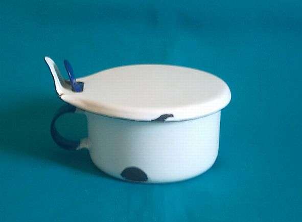 ENAMEL BOWL WITH LID, MADE IN SWEDEN
