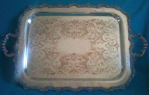 LARGE VINTAGE HEAVY SILVER PLATED FOOTED TRAY>>>STUNNING!