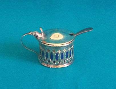 OLD SILVER PLATED SALT CELLAR WITH SPOON