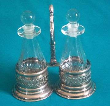 SERANCO HEAVY SILVER PLATED OIL & VINEGAR SET WITH STAND