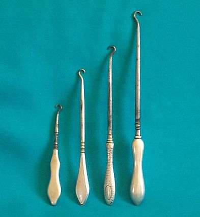 4 ASSORTED OLD HALLMARKED SILVER BUTTON HOOKS
