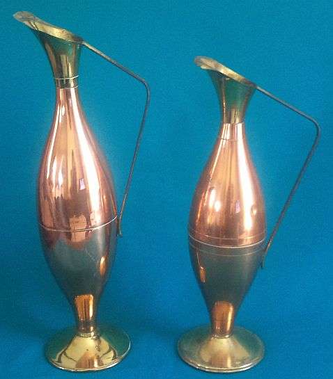 2 OLD COPPER & BRASS DECORATIVE JUGS
