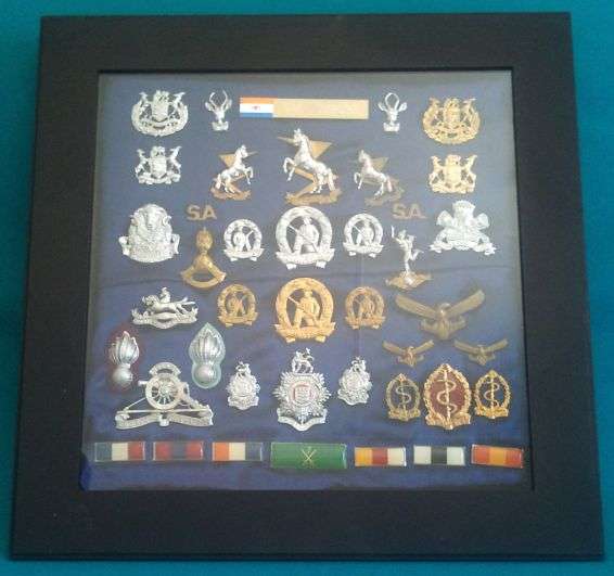 COLLECTION OF SADF BADGES IN FRAME. LOW START R250 !!!!