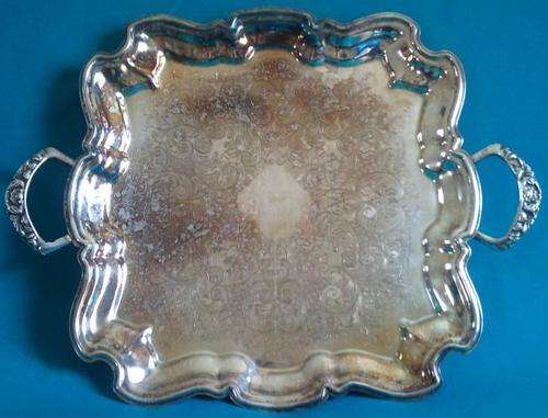 DETAILED SILVER PLATED FOOTED TRAY WITH HANDLES