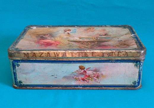 OLD ORIGINAL MAZAWATTEE TEA TIN>>>DEPICTING ANGELS