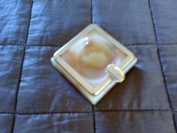 OLD MARBLE AND BRASS ASHTRAY