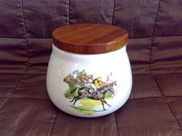 OLD HAND MADE CERAMIC JAR WITH WOODEN LID