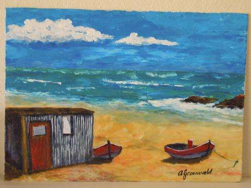 Beach hut by Andre Groeneveld 35 x 25cm Finished in oil on canvas board