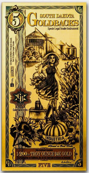 South Dakota 5 Goldback Note 1/200 oz 24k