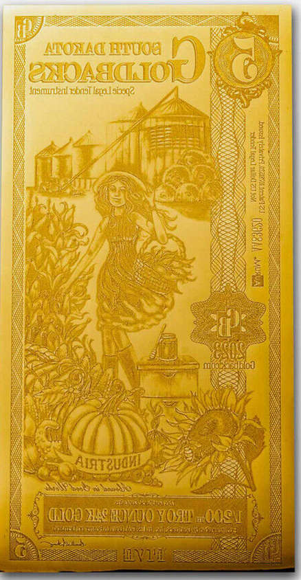 South Dakota 5 Goldback Note 1/200 oz 24k