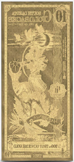 South Dakota 10 Goldback Note 1/100 oz 24k