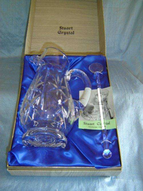 STUART CRYSTAL JUG WITH STIRRER, STILL IN ORIGINAL BOX