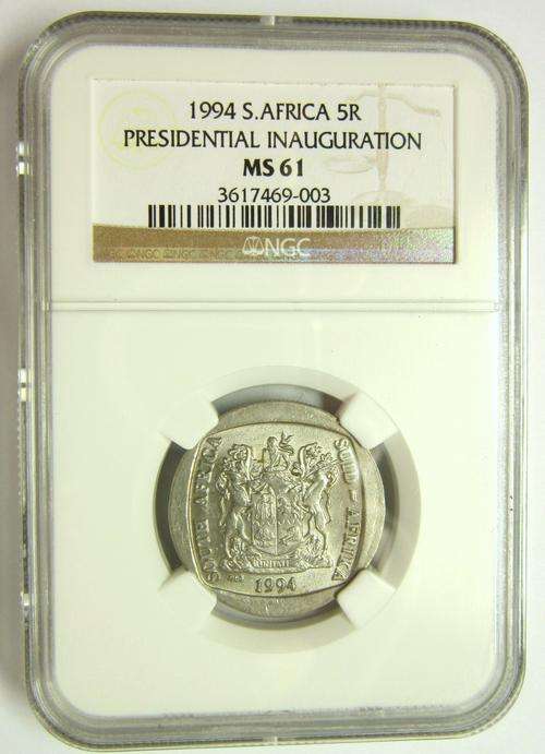 ***NGC MS61 - 1994 Nelson Mandela Inauguration R5***Complete your set***