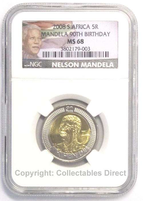 ***TOP COIN***MS68***Nelson Mandela, 2008 90th Birthday R5***NGC***