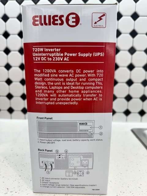 Ellies 720W 1200VA Inverter Uninterruptible Power Supply (UPS) 12v DC or 230v AC