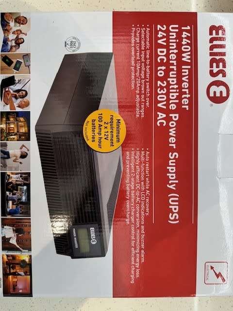 Ellies 1440W 2400VA Inverter Uninterruptible Power Supply (UPS) 12v DC to 230v AC