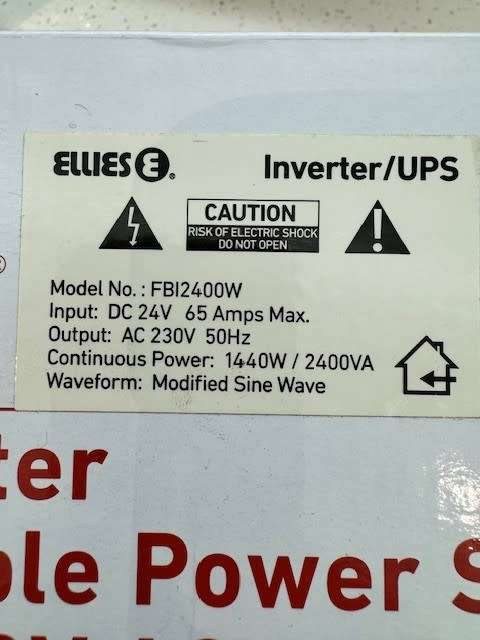 Ellies 1440W 2400VA Inverter Uninterruptible Power Supply (UPS) 12v DC to 230v AC