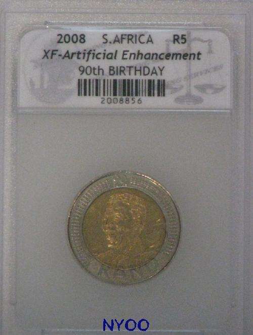 XF - Artificial Enhancement: 2008 South Africa R5, Mandela Coin 90th Birthday