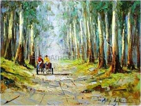Phillip Britz - "Road lined with bluegum trees" Oil painting